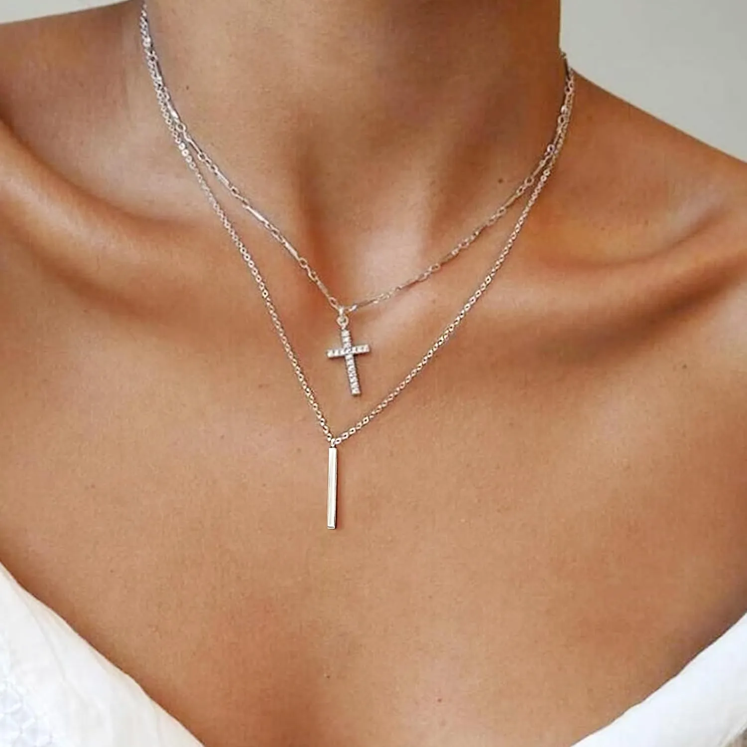 Women Simple Bar Pendant Necklace Dainty 18K Gold Necklace Rose Gold Plated Simple Design Solid Circle, Heart Choker Chain Silver Necklaces for Women