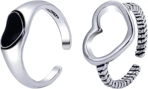 Women Wedding Band Rings Open Adjustable Vintage Girls Retro Punk Heart for Women Ring Stackable Set Gothic Ring Open Statement Rings -Girl Y-2K Aesthetic Jewelry (A, One Size)