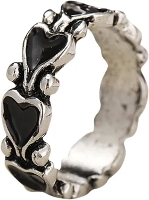 Women Wedding Band Rings Open Adjustable Vintage Girls Retro Punk Heart for Women Ring Stackable Set Gothic Ring Open Statement Rings -Girl Y-2K Aesthetic Jewelry (B, One Size)