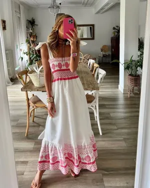 Women's Cami Tiered Maxi Dress  with Elastic Shirred Bodice & Straps