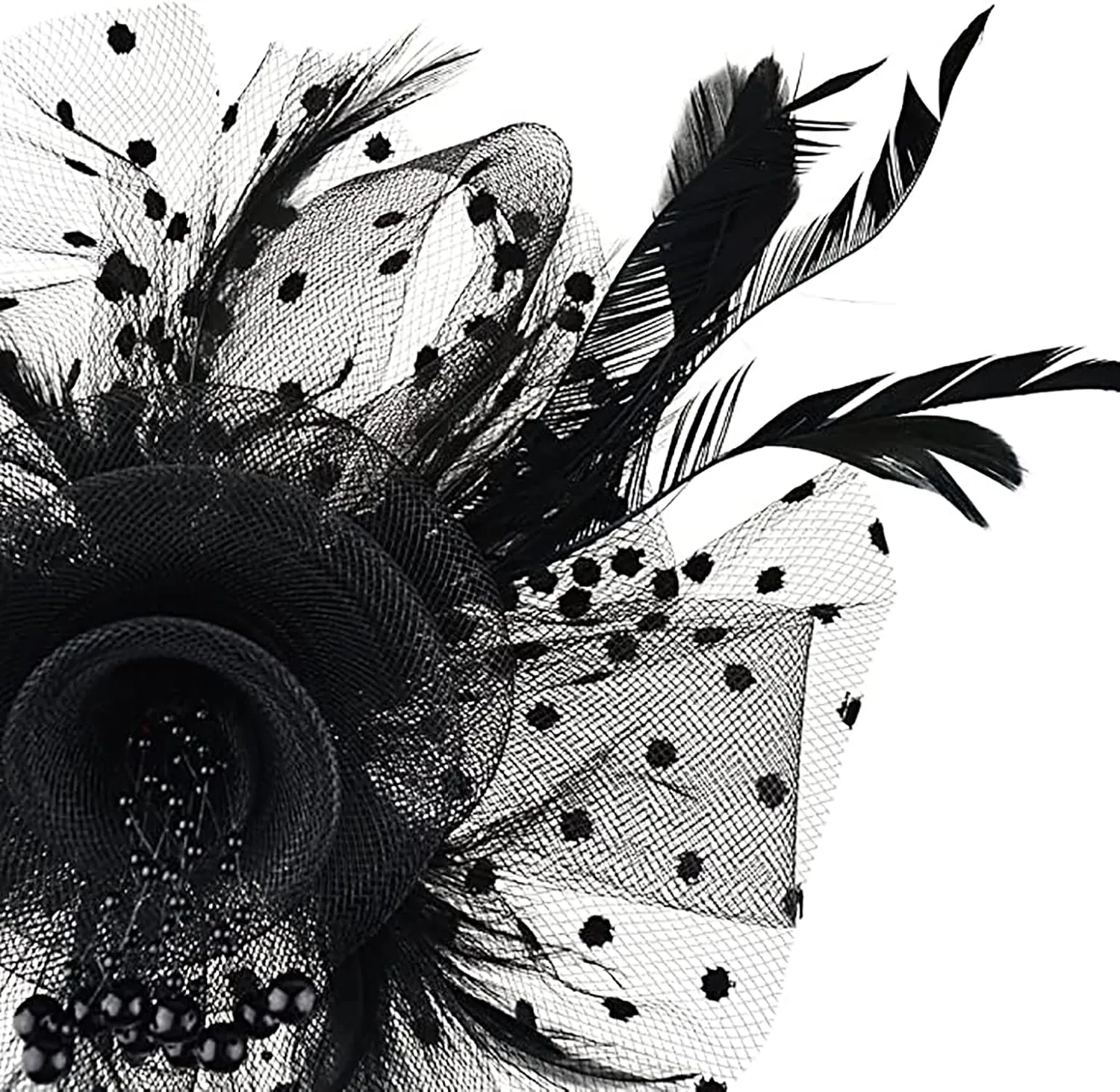 Women's Feather Mesh Flower Fascinator with Headband and Clip Wedding Tea Party Fascinator Hats for Ladies