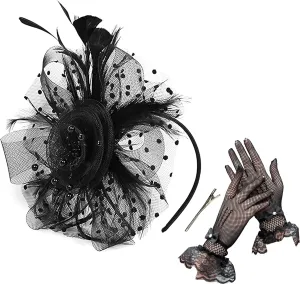 Women's Feather Mesh Flower Fascinator with Headband and Clip Wedding Tea Party Fascinator Hats for Ladies