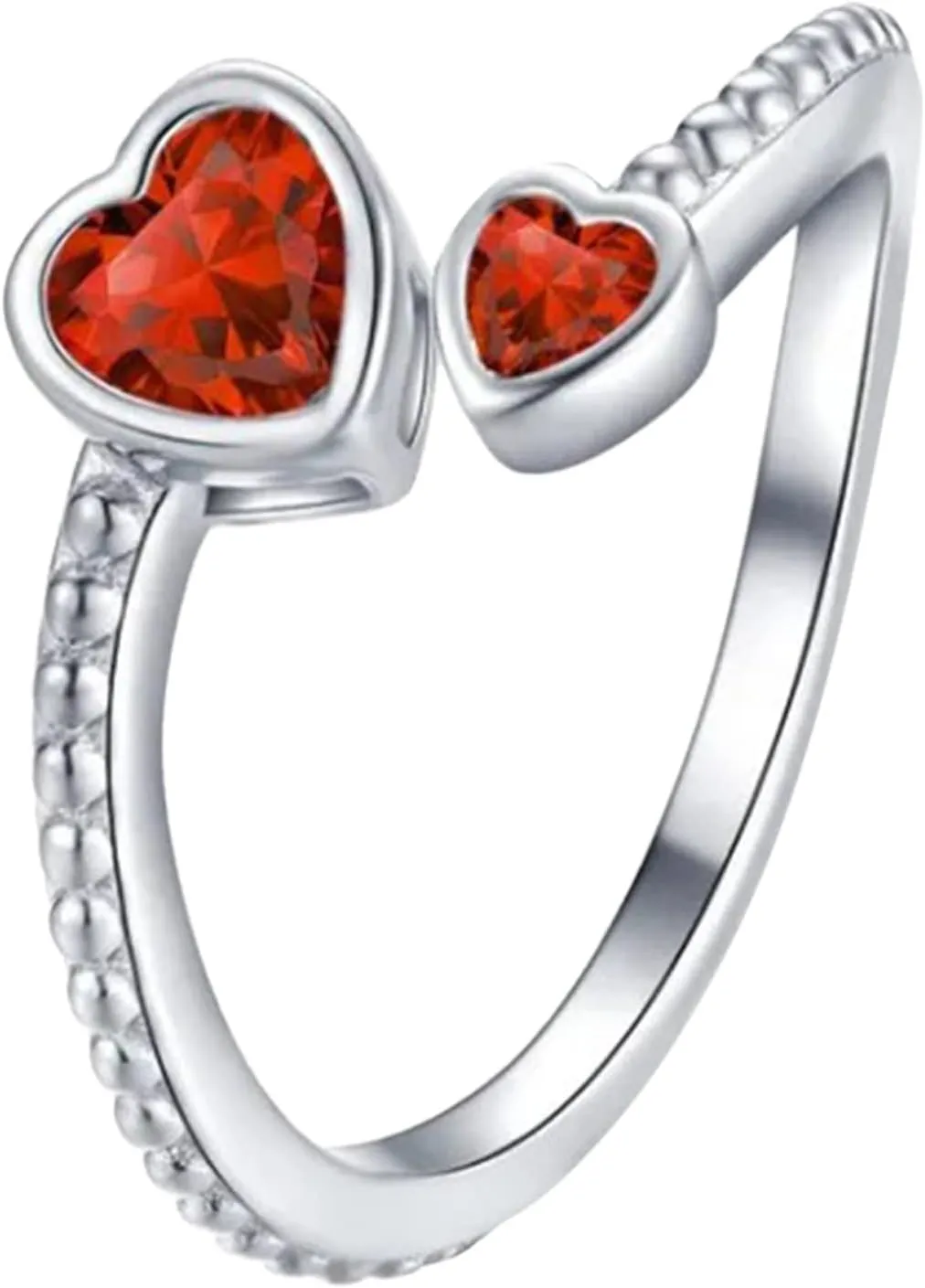Women's Heart Ring 925 Sterling Silver Birth Stone Cubic Zirconia Hypoallergenic Ring Adjustable Engagement Ring