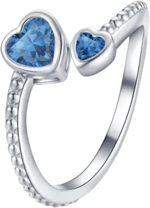 Women's Heart Ring 925 Sterling Silver Birth Stone Cubic Zirconia Hypoallergenic Ring Adjustable Engagement Ring
