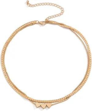 Women's Layered Necklace, Chunky Gold Necklaces for Women 2 Layer Pendant Necklaces Heart Box Chain Design Valentines Day