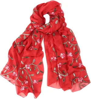 Women's Scarves & Wraps Silk Long Scarf for Women Headband Hijabs Muslim Scarf Embroidery Hijab Shawls (Red, One Size)