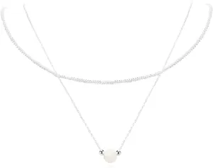 WomenS Silver Double Layer Necklace With Adjustable Freshwater Pearl Pendant