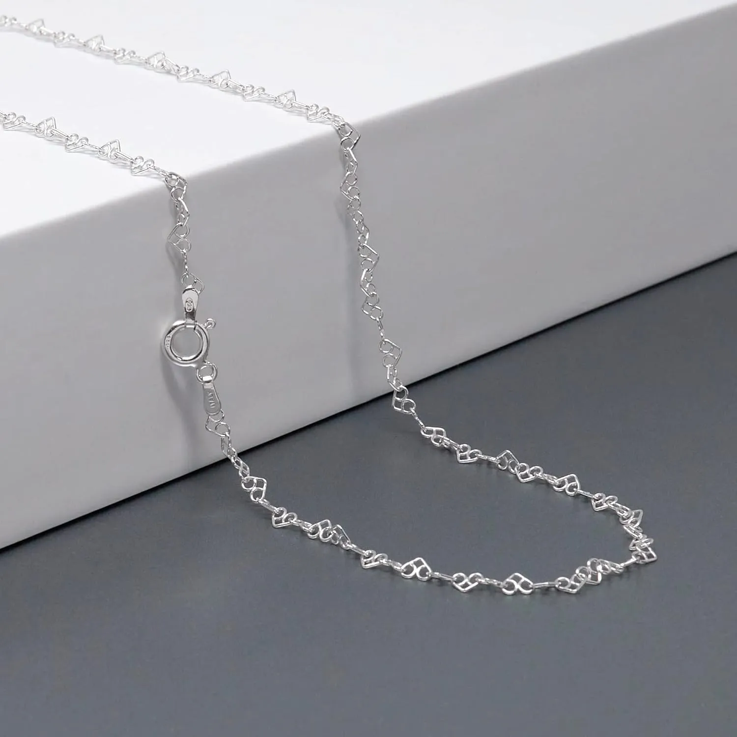 Womens Silver Necklaces - 925 Sterling Silver Heart Links Chain Necklace for Women 3mm Wide Length 16" 18" 19" 20" 21" 22" 24" in
