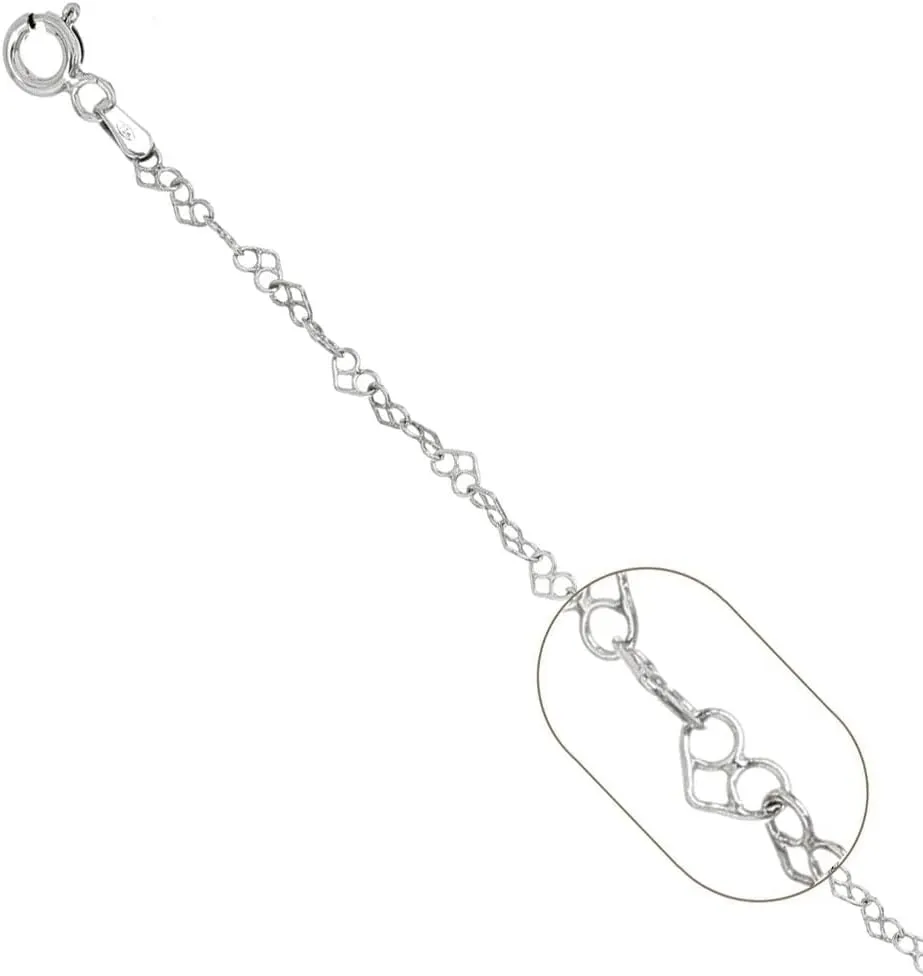 Womens Silver Necklaces - 925 Sterling Silver Heart Links Chain Necklace for Women 3mm Wide Length 16" 18" 19" 20" 21" 22" 24" in