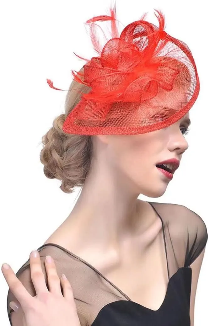 Women's Sinamay Feather Fascinator Flower Kentucky Derby Party Headdress Hat