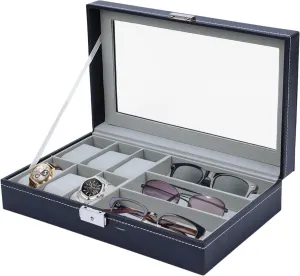 Wooden Watch Box, Leather Watch Display, Clear Top Watch Boxes, Watches Display Case 12.99 x 7.87 x 2.36 for 6 Watches 3