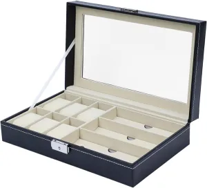Wooden Watch Box, Leather Watch Display, Clear Top Watch Boxes, Watches Display Case 12.99 x 7.87 x 2.36 for 6 Watches 3