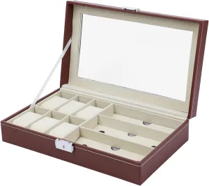 Wooden Watch Box, Leather Watch Display, Clear Top Watch Boxes, Watches Display Case 12.99 x 7.87 x 2.36 for 6 Watches 3