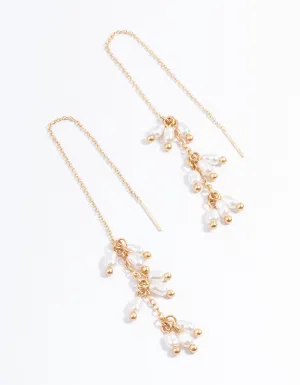 Worn Gold Drop Chain Pearl Earrings