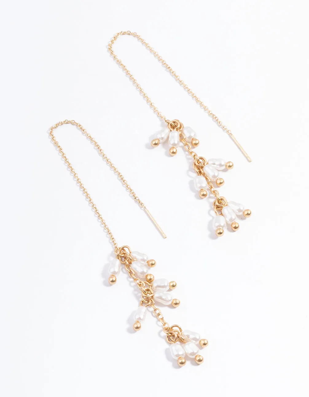 Worn Gold Drop Chain Pearl Earrings