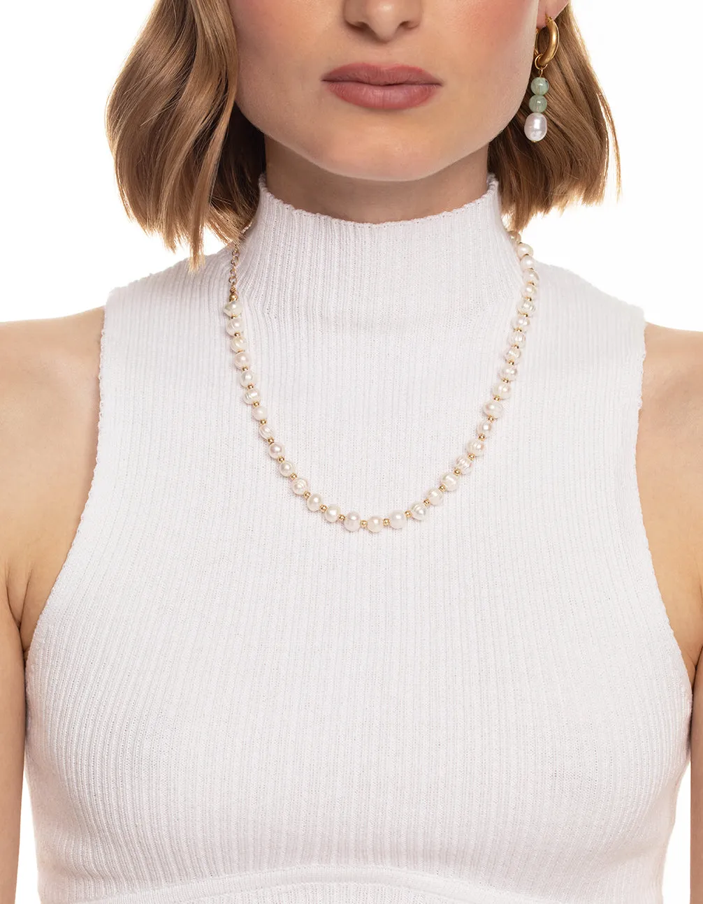 Worn Gold Freshwater Pearl & Bead Necklace