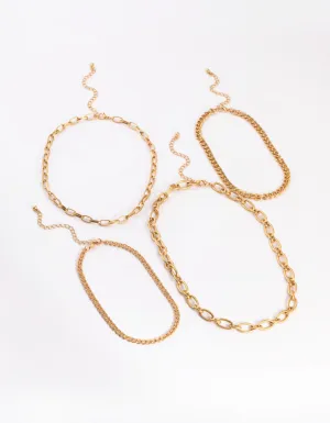 Worn Gold Mix Chain Choker 4-Pack