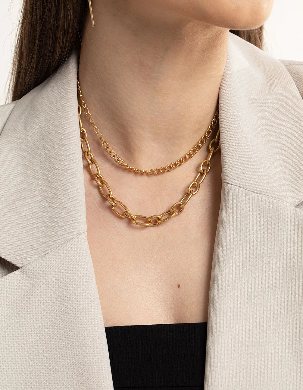 Worn Gold Mix Chain Choker 4-Pack