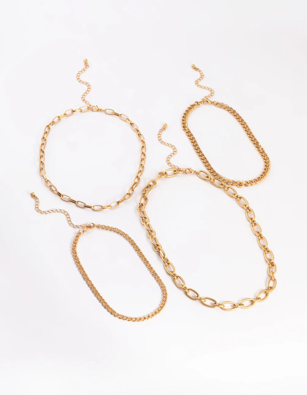 Worn Gold Mix Chain Choker 4-Pack