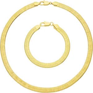 Wowshow Real Gold Plated Italian Snake Chain Necklace Flat Herringbone Choker Dainty Necklace Bracelet Set for Women 16-18-20 Inch