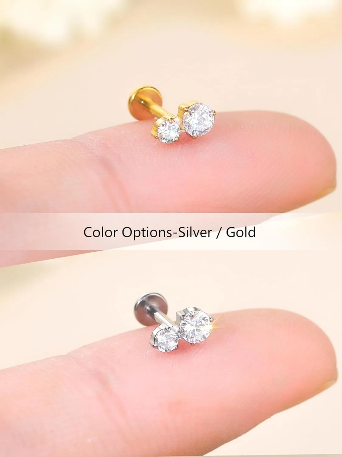 Xpircn G23 Titanium Flat Back Stud Earrings 16G 8mm Cartilage Tragus Conch Helix Piercing Jewelry 1 Pair, Silver/Gold