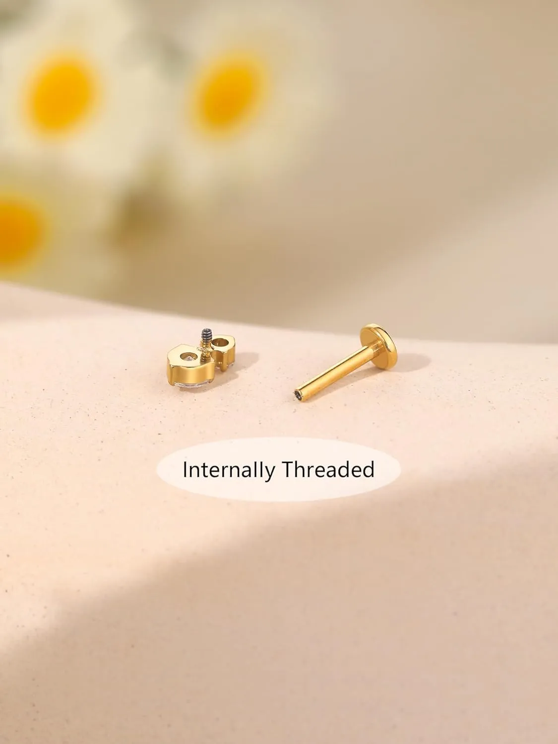 Xpircn G23 Titanium Flat Back Stud Earrings 16G 8mm Cartilage Tragus Conch Helix Piercing Jewelry 1 Pair, Silver/Gold
