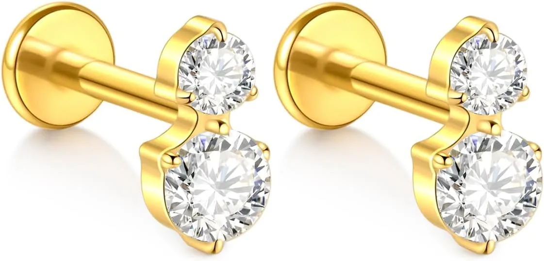 Xpircn G23 Titanium Flat Back Stud Earrings 16G 8mm Cartilage Tragus Conch Helix Piercing Jewelry 1 Pair, Silver/Gold