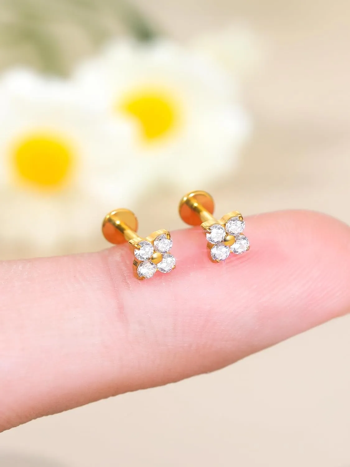 Xpircn G23 Titanium Flat Back Stud Earrings 16G 8mm Cartilage Tragus Conch Helix Piercing Jewelry 1 Pair, Silver/Gold