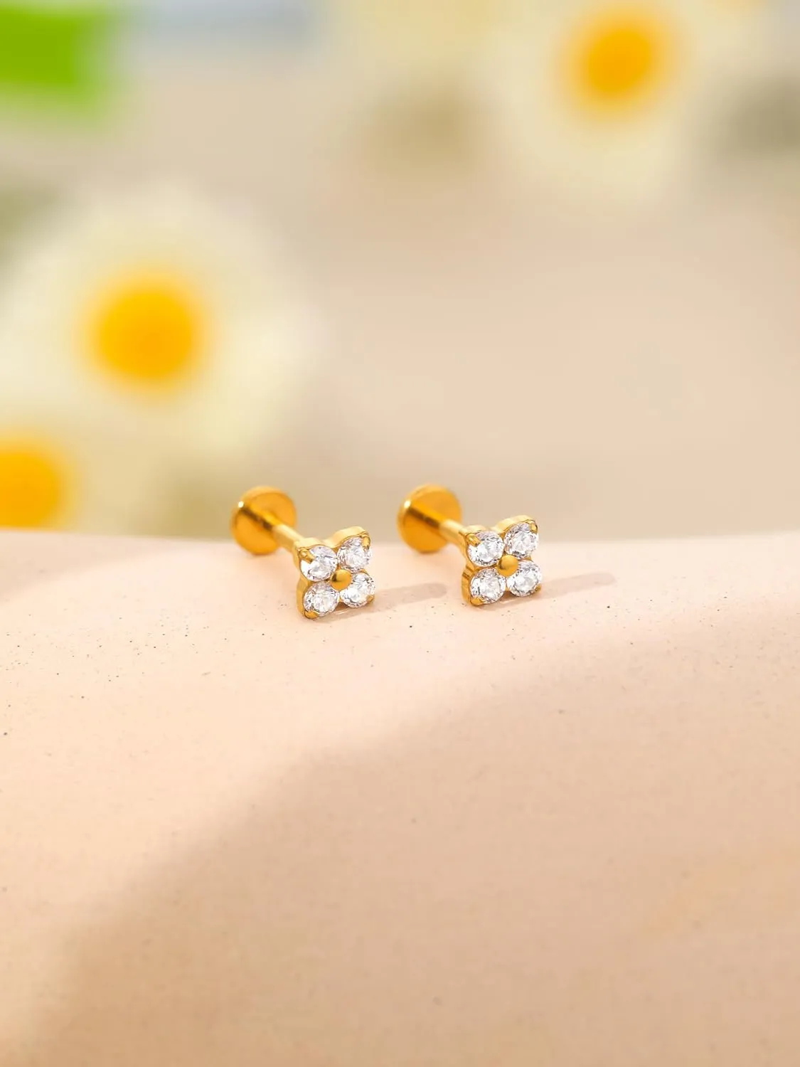 Xpircn G23 Titanium Flat Back Stud Earrings 16G 8mm Cartilage Tragus Conch Helix Piercing Jewelry 1 Pair, Silver/Gold