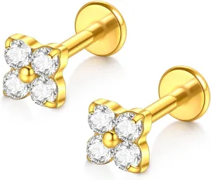 Xpircn G23 Titanium Flat Back Stud Earrings 16G 8mm Cartilage Tragus Conch Helix Piercing Jewelry 1 Pair, Silver/Gold