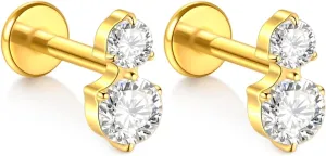 Xpircn G23 Titanium Flat Back Stud Earrings 16G 8mm Cartilage Tragus Conch Helix Piercing Jewelry 1 Pair, Silver/Gold