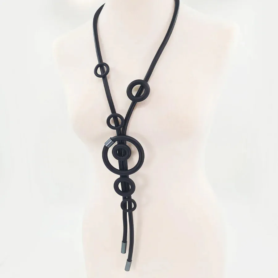 Y-Shaped Neoprene Necklace With Circles