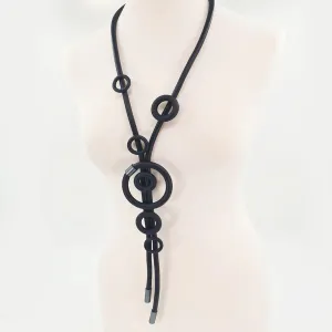 Y-Shaped Neoprene Necklace With Circles