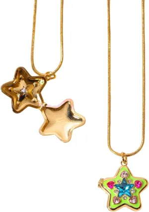 Y2k Rhinestone Star Pendant Photo Locket Necklace for Women Dainty Heart Crystal Charm Sparkly Statement Stars Enamel That Hold Picture Choker Adjustable Snake Chain Delicate Jewelry Daughter Sister