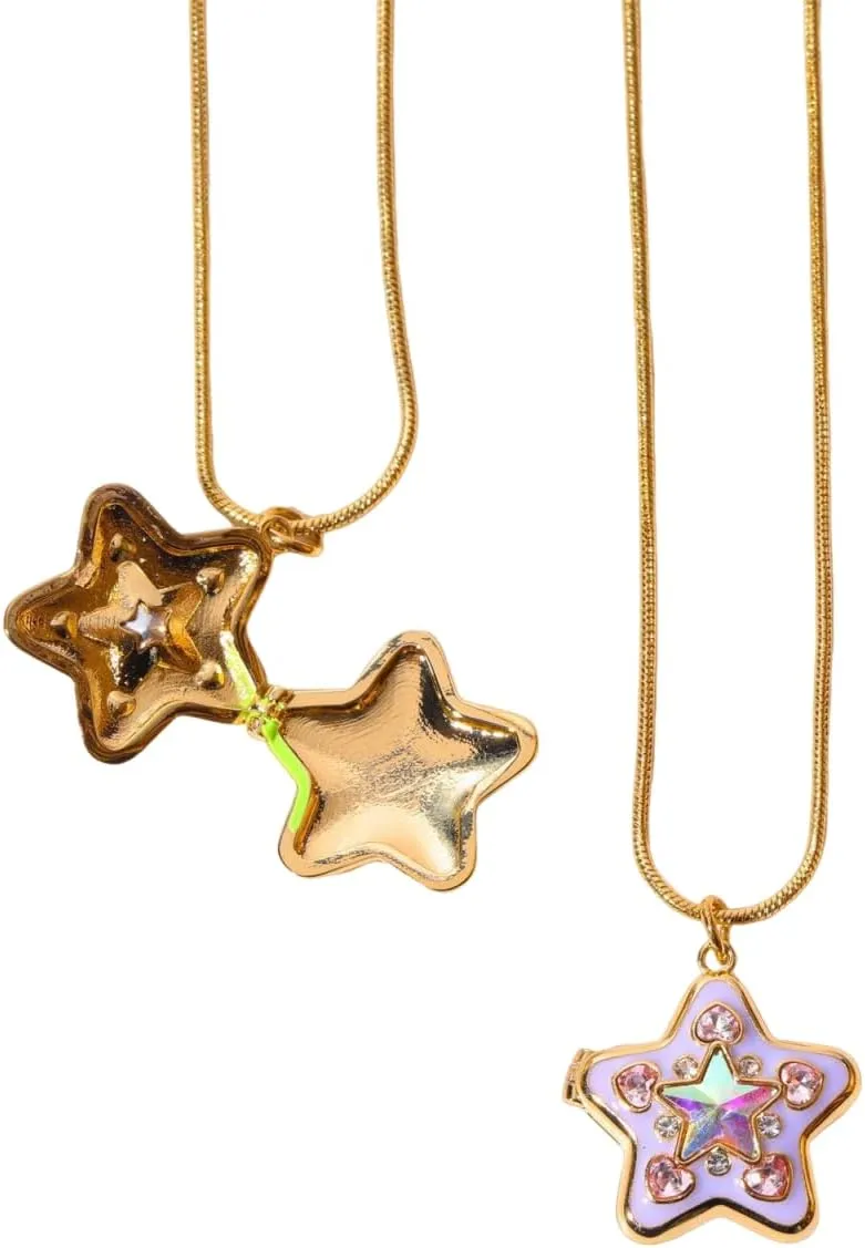 Y2k Rhinestone Star Pendant Photo Locket Necklace for Women Dainty Heart Crystal Charm Sparkly Statement Stars Enamel That Hold Picture Choker Adjustable Snake Chain Delicate Jewelry Daughter Sister