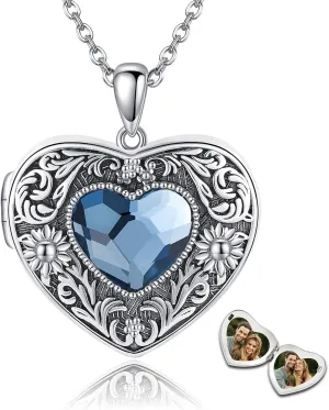 YAFEINI Sunflower Locket/Urn Necklace 925 Sterling Silver Heart Sunflower Pendant Sunflower Jewelry for Women