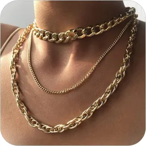 YANCHUN Gold Layered Necklaces for Women Gold Stack Necklace Trendy Gold Chain Necklace Paperclip Herringbone Necklace Summer Dresses Outfit for Women 2024