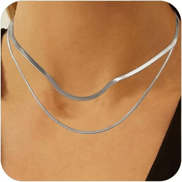 YANODA Herringbone Necklace for Women,14K Gold Necklaces for Women, Dainty Layered Gold Necklace for Women Thin Gold Snake Chain Necklaces Jewelry for Women