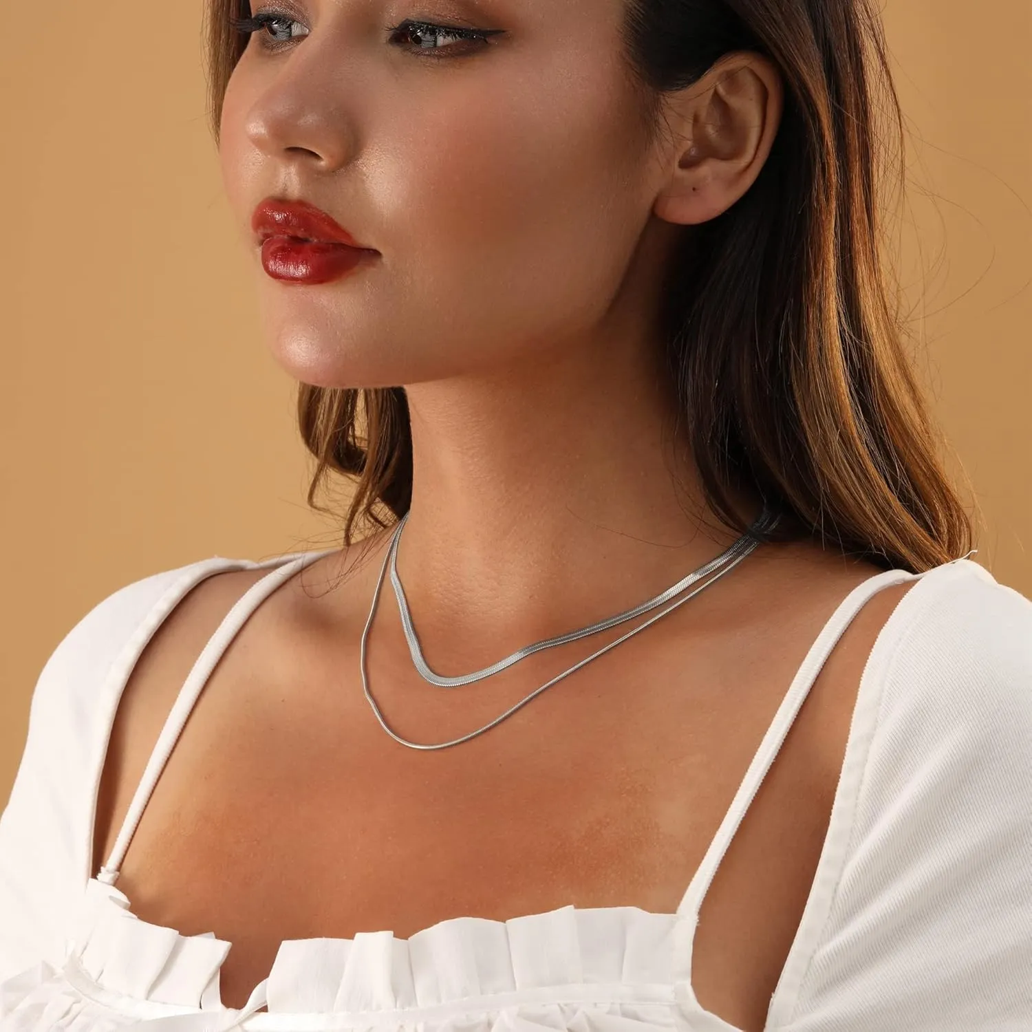 YANODA Herringbone Necklace for Women,14K Gold Necklaces for Women, Dainty Layered Gold Necklace for Women Thin Gold Snake Chain Necklaces Jewelry for Women