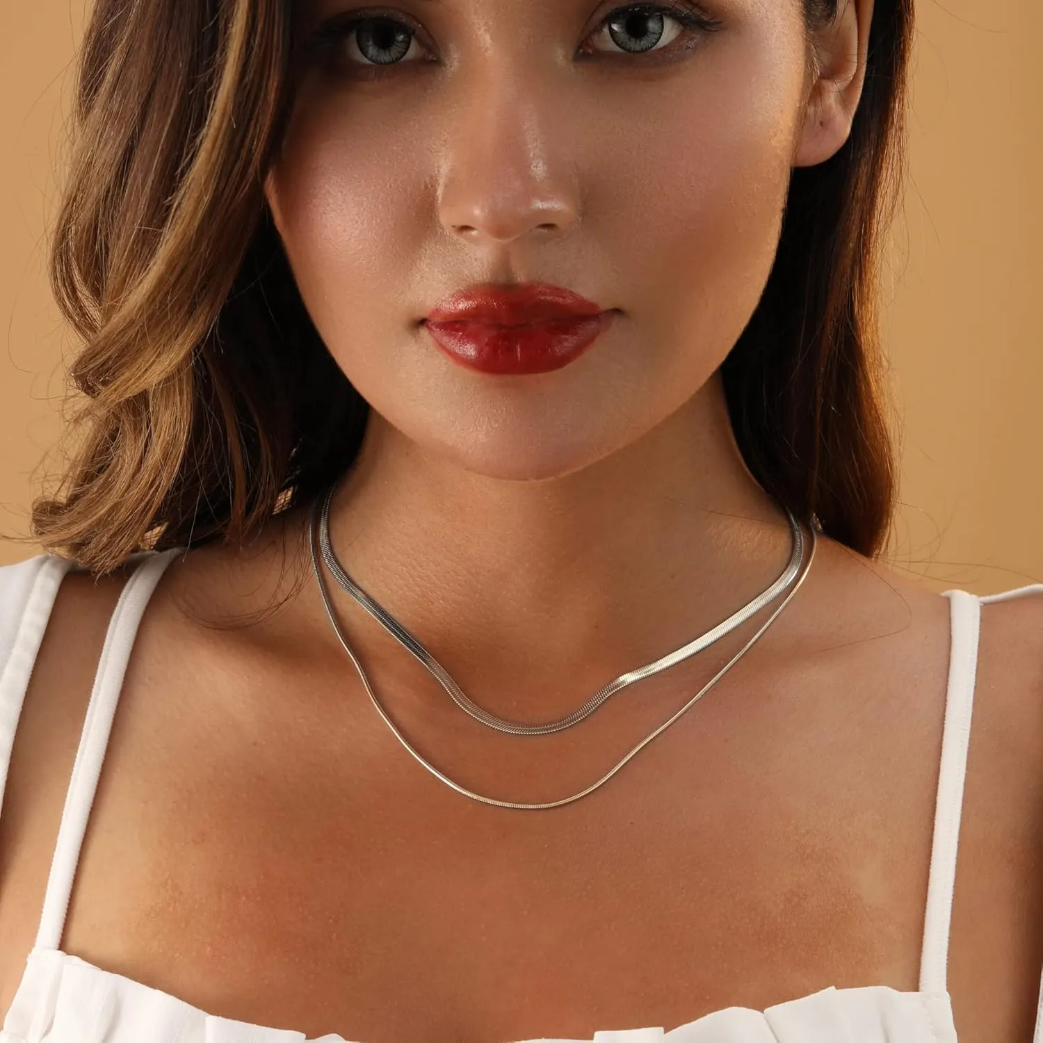 YANODA Herringbone Necklace for Women,14K Gold Necklaces for Women, Dainty Layered Gold Necklace for Women Thin Gold Snake Chain Necklaces Jewelry for Women