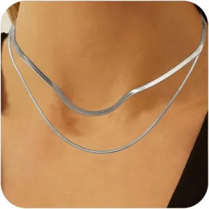 YANODA Herringbone Necklace for Women,14K Gold Necklaces for Women, Dainty Layered Gold Necklace for Women Thin Gold Snake Chain Necklaces Jewelry for Women