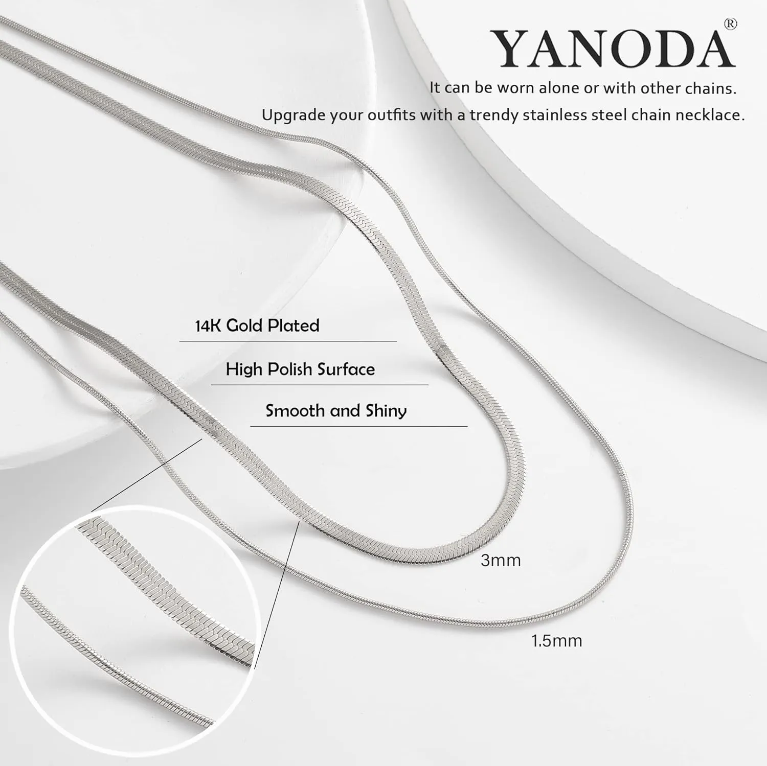 YANODA Herringbone Necklace for Women,14K Gold Necklaces for Women, Dainty Layered Gold Necklace for Women Thin Gold Snake Chain Necklaces Jewelry for Women