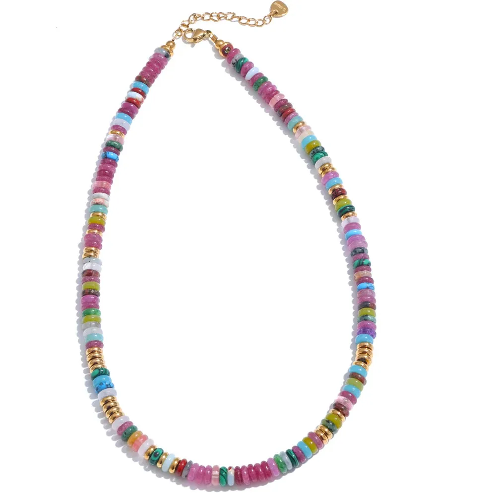 Yhpup Colorful Natural Stone Beads Handmade Y2K Necklace