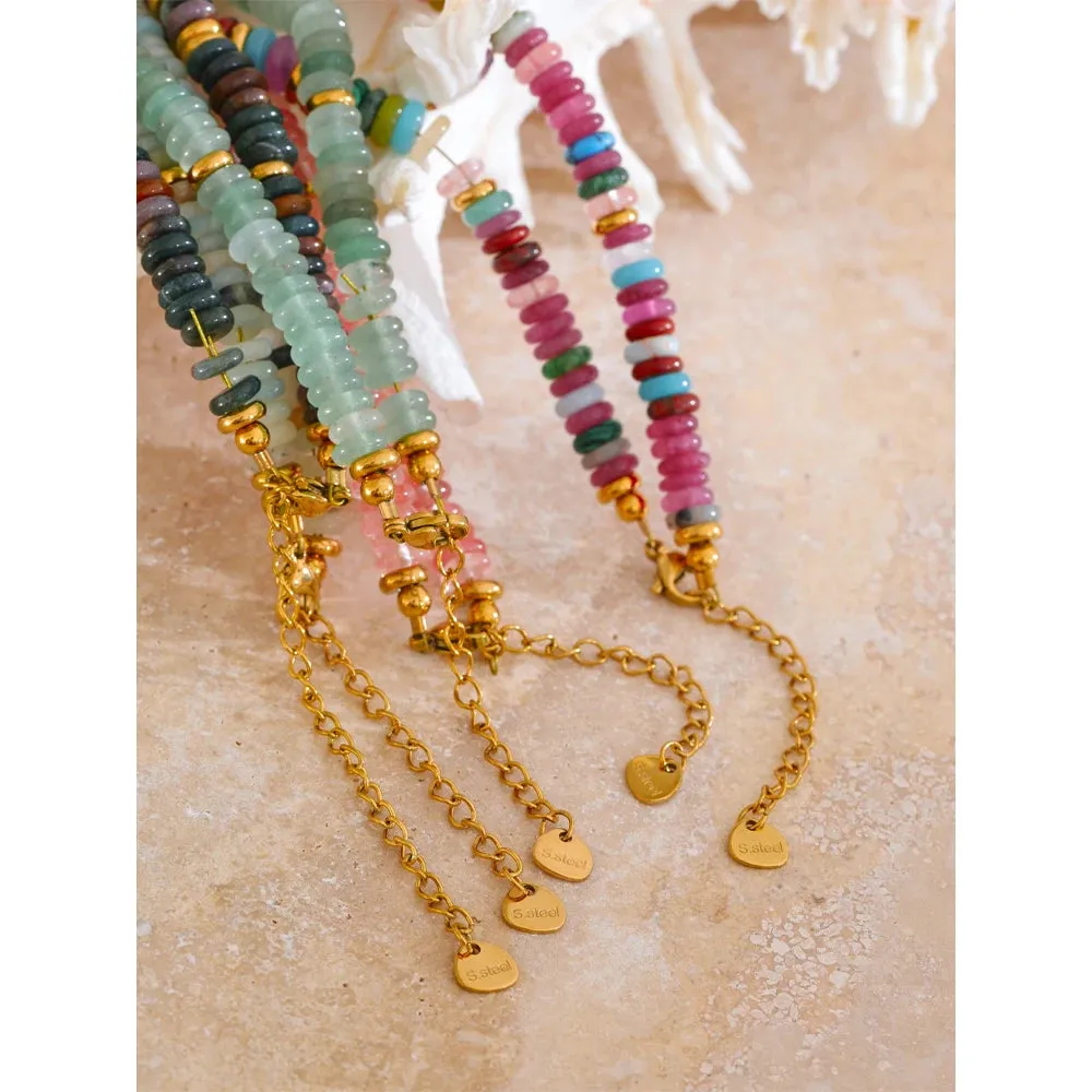 Yhpup Colorful Natural Stone Beads Handmade Y2K Necklace