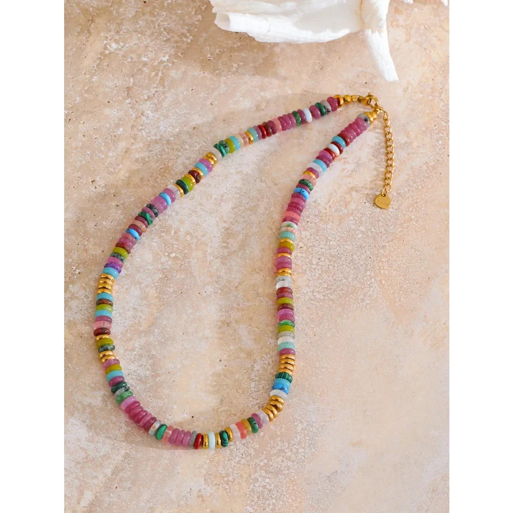 Yhpup Colorful Natural Stone Beads Handmade Y2K Necklace