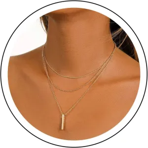 YienDoo Boho Gold Layered Bar Neckalce Vintage Vertical Bar Pendant Necklace Skinny Bar Stacking Necklace Choker Statement Multilayer Bar Choker Necklace Jewelry for Women and Girls