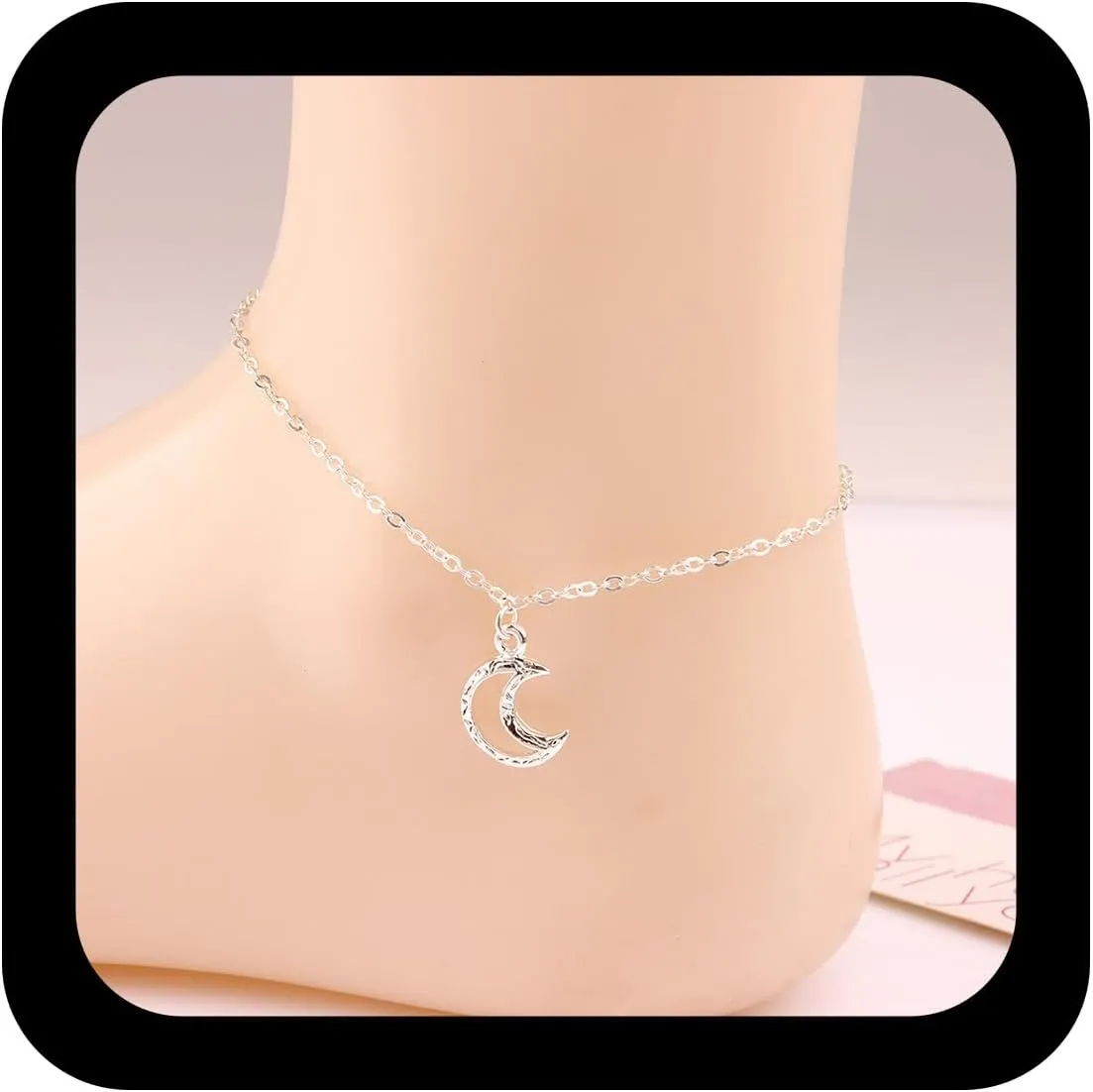YienDoo Boho Silver Moon Anklet Ankle Bracelet Hollow Crescent Moon Pendant Beach Anklets Fashion Adjustable Feet Chain Jewelry Gift for Women