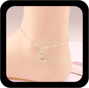 YienDoo Boho Silver Moon Anklet Ankle Bracelet Hollow Crescent Moon Pendant Beach Anklets Fashion Adjustable Feet Chain Jewelry Gift for Women