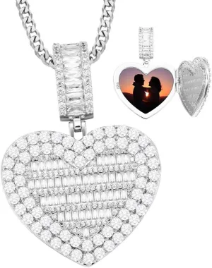 YIMERAIRE Heart Locket Necklace that Holds Pictures for Men Women Personalized Photo Locket Necklace Custom Love Heart Image Necklaces Memory Locket with Picture