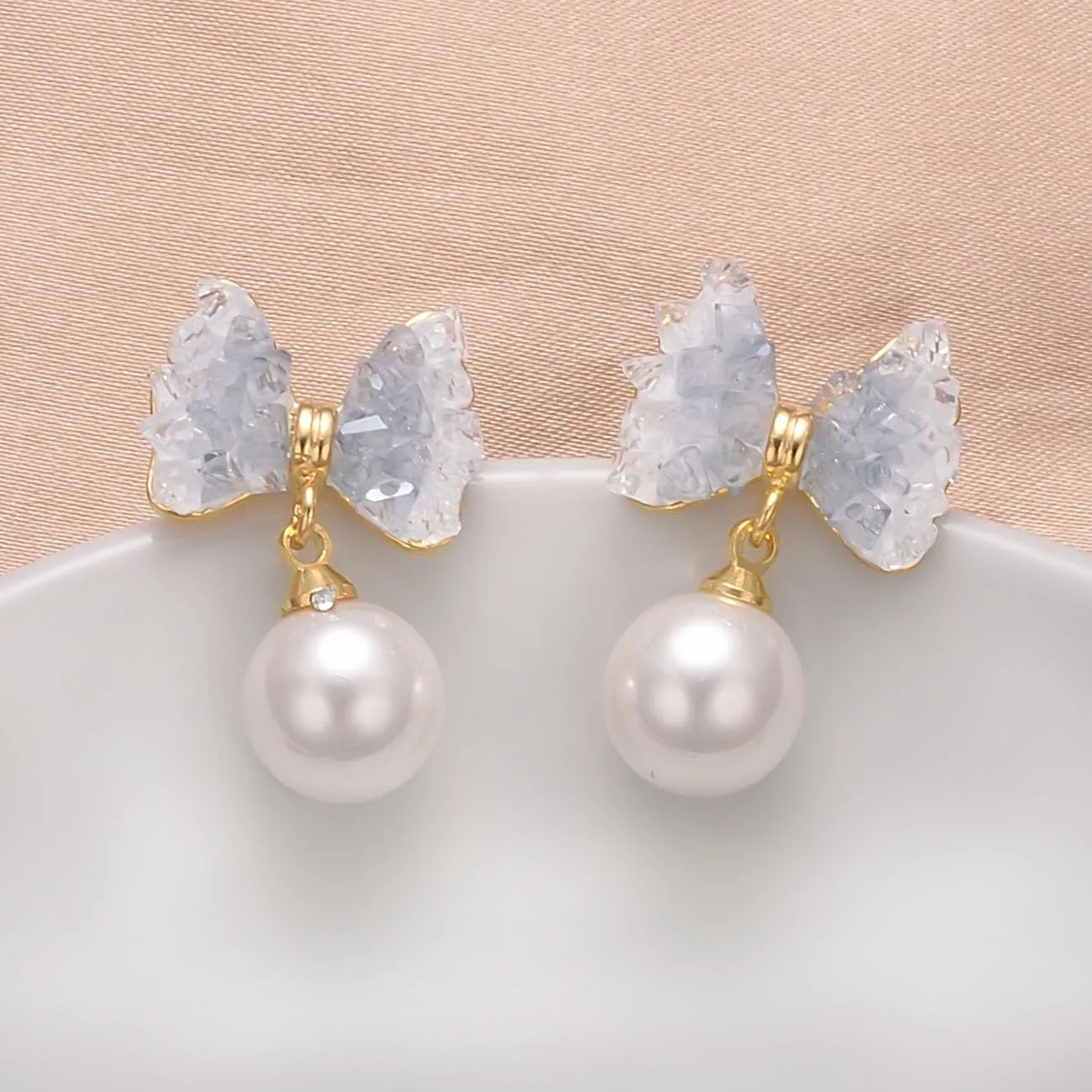Yoursfs Light Blue/Pink Butterfly Earrings for Women Pearl Studs Teardrop Dangle Cubic Zirconia Elegant Earrings Party Jewelry